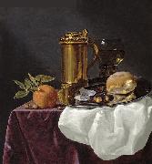 simon luttichuys Tankard with Oysters, Bread and an Orange resting on a Draped Ledge oil painting picture wholesale